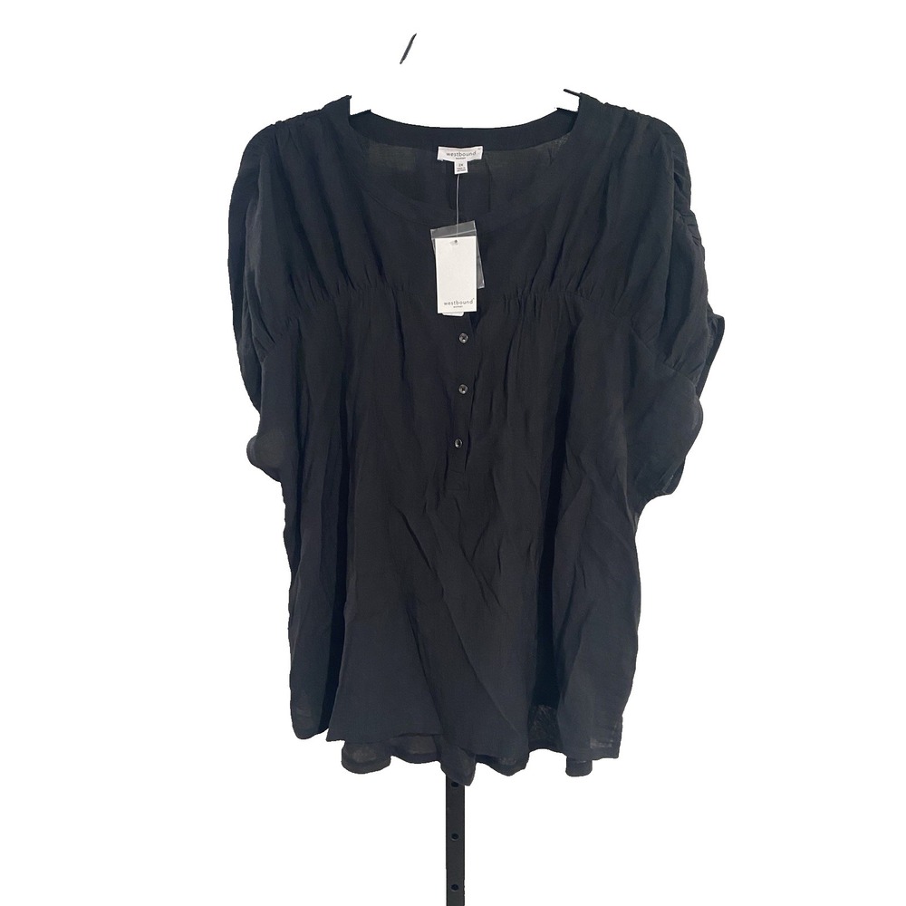 westbound woman black babydoll loose stretch blouse shirt top BLACK 3X NEW $44